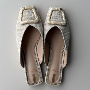 Sam Edelman Textured Cream Mules with Square Buckle